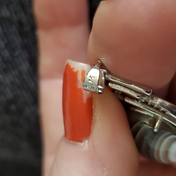 New Botswana Agate Round Rhinestone Inlaid 925 Silver Pendant. - Picture 7 of 12